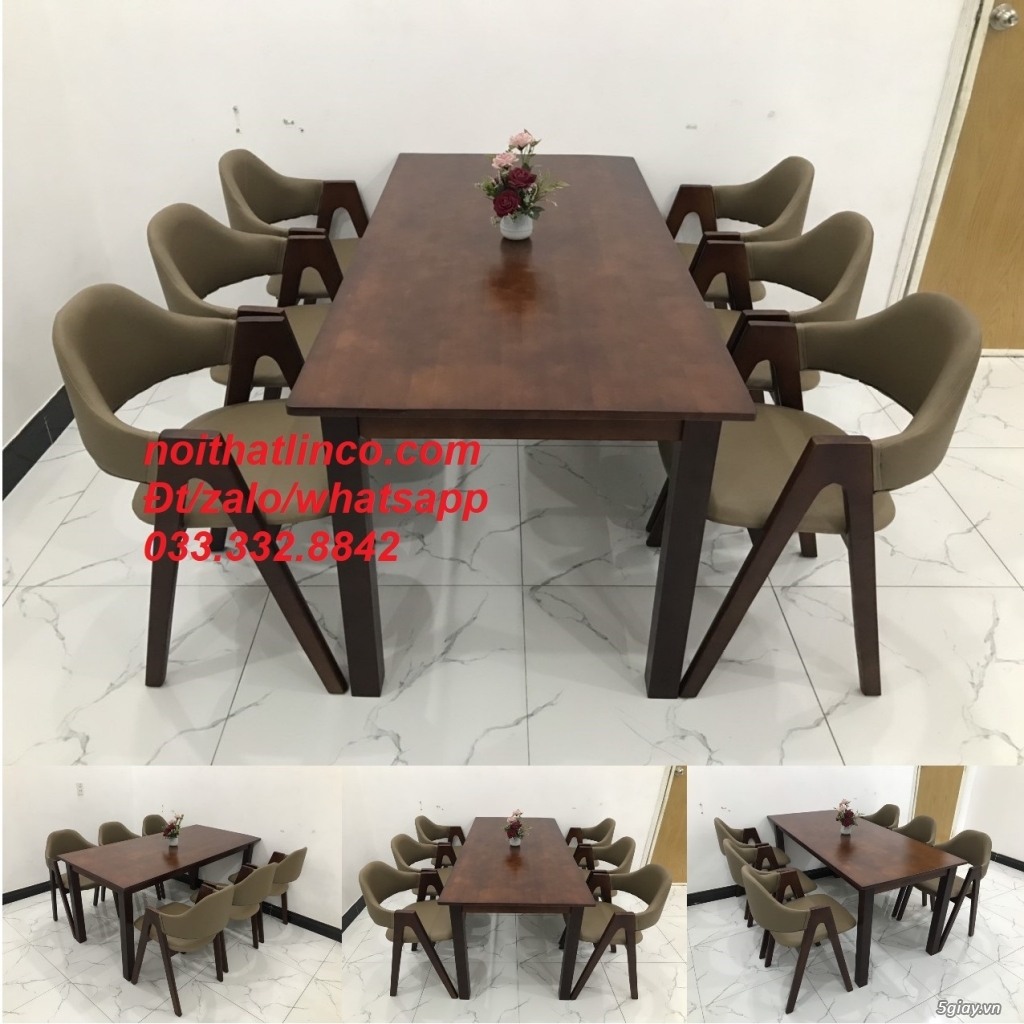Bộ bàn ăn dài 1m6 6 ghế màu cafe nâu HCM Sài Gòn