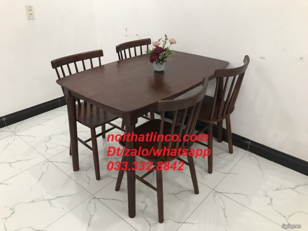 Bộ bàn ăn 7 nan 4 ghế màu cafe nâu giá rẻ HCM Sài Gòn SG - 3