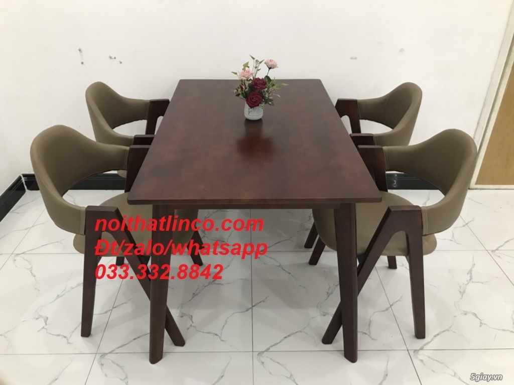 Bộ bàn ăn ghế chữ A bọc nệm nâu đẹp HCM Sài Gòn SG - 3