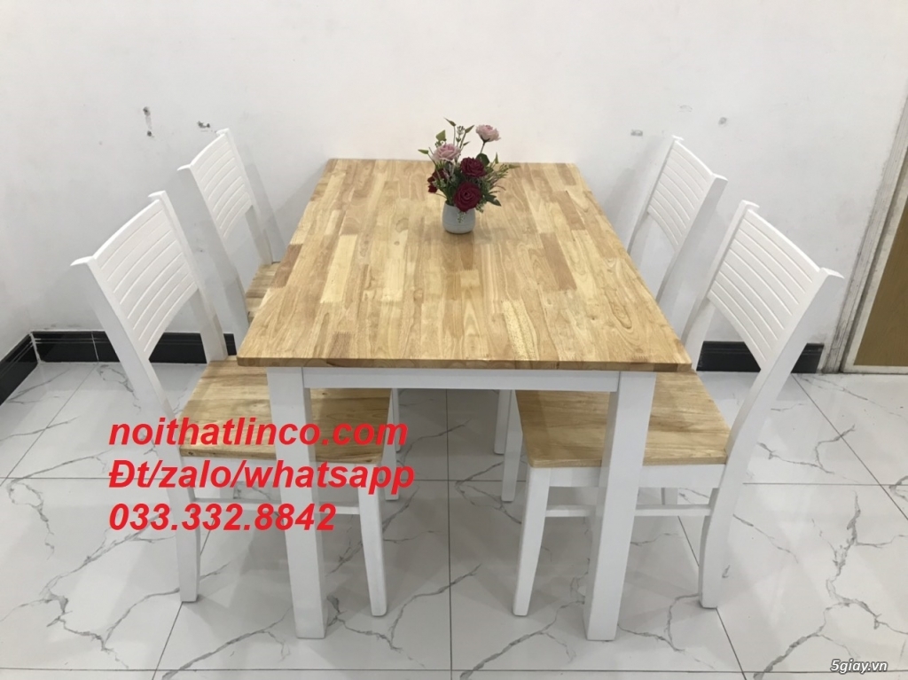 Bộ bàn ăn cherry 4 ghế khung trắng mặt gỗ tự nhiên HCM - 1