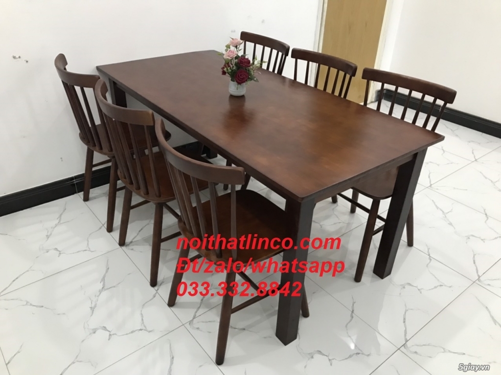Bộ bàn ăn pinstool 7 nan 6 ghế màu cafe nâu Tphcm Sài Gòn - 3