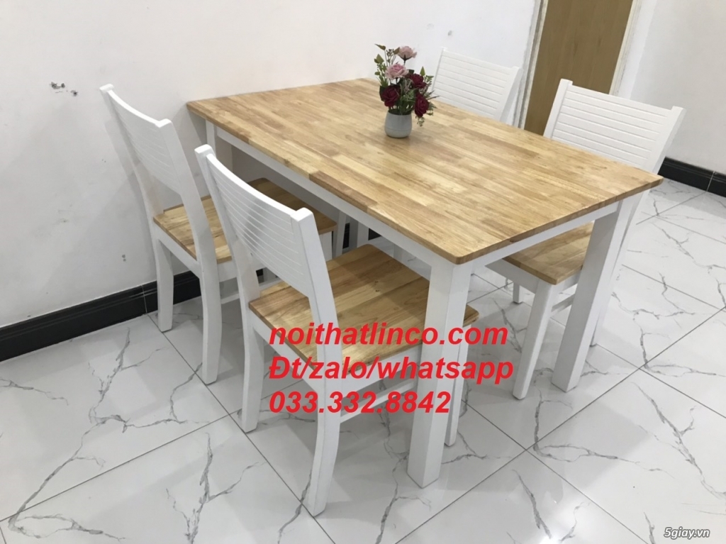 Bộ bàn ăn cherry 4 ghế khung trắng mặt gỗ tự nhiên HCM - 3