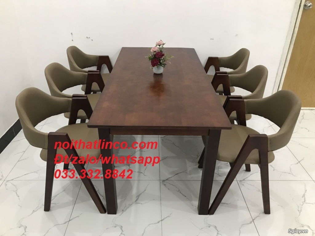 Bộ bàn ăn dài 1m6 6 ghế màu cafe nâu HCM Sài Gòn - 1