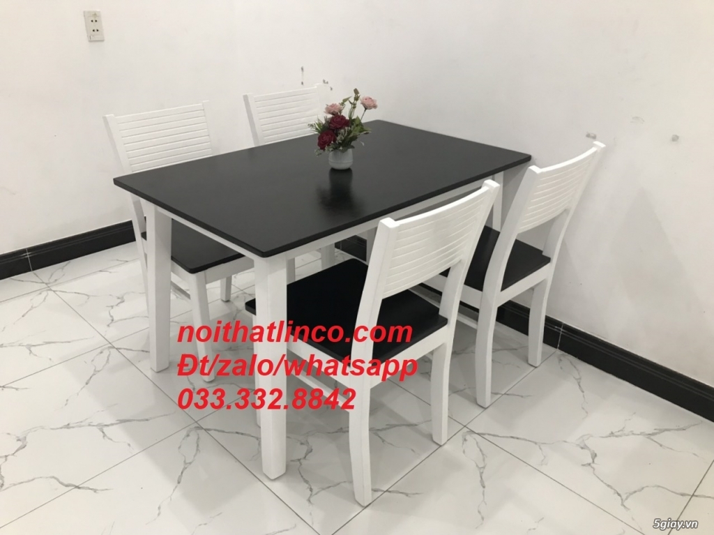 Bộ bàn ăn giá rẻ cherry 4 ghế trắng đen Nội thất Linco HCM - 3