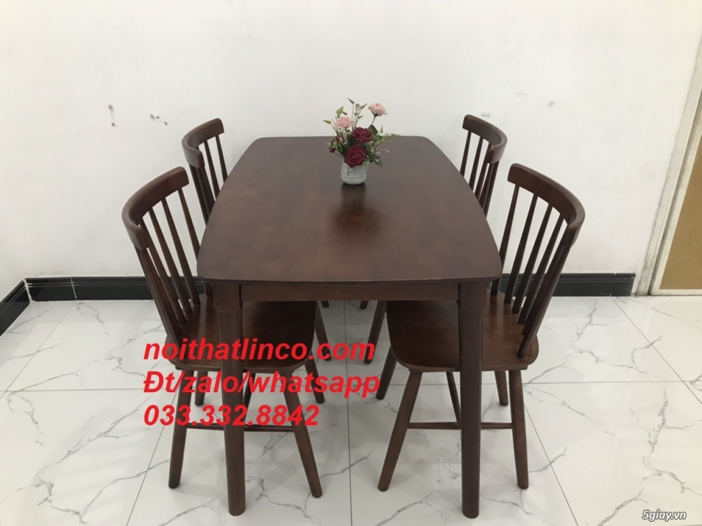 Bộ bàn ăn 7 nan 4 ghế màu cafe nâu giá rẻ HCM Sài Gòn SG - 1