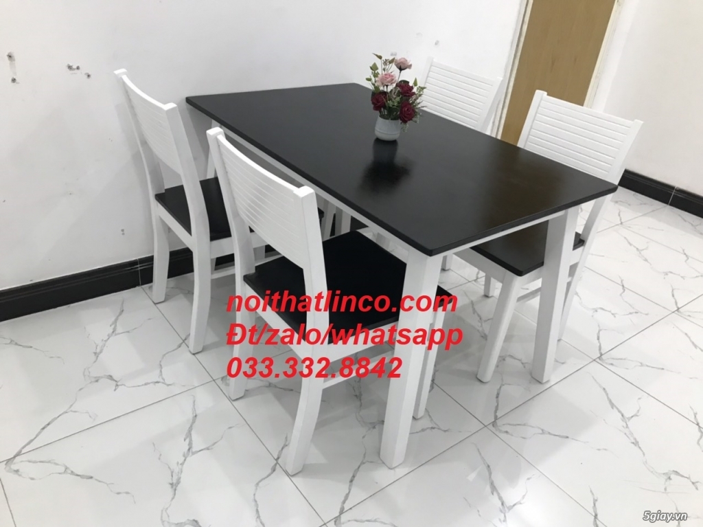 Bộ bàn ăn giá rẻ cherry 4 ghế trắng đen Nội thất Linco HCM - 1