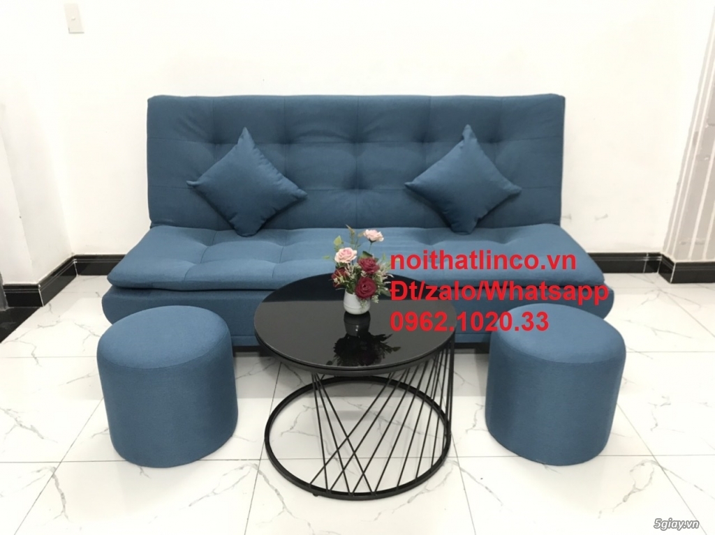 Bộ ghế Sofa giường băng 1m8 xanh dương giá rẻ đẹp Nội thất Linco HCM - 4
