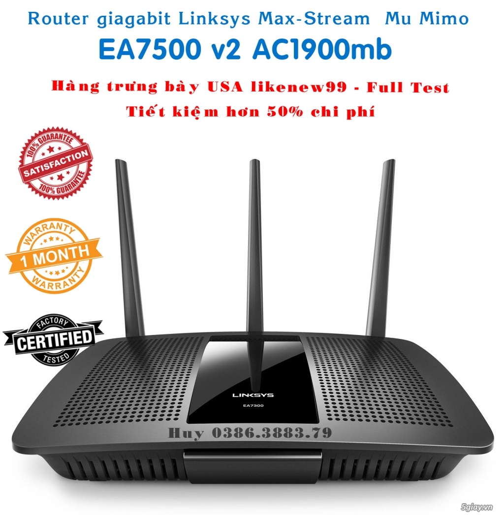 Bộ phát wifi Linksys EA7500 v2 AC1900mb max-stream mu-mimo hàng USA rẻ - 2