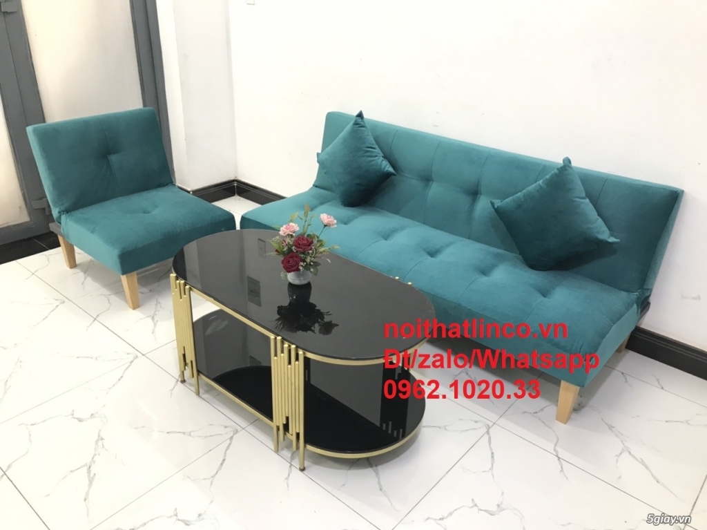 SOfa giường nằm mini ở HCM | Ghế salong bed xanh cổ vịt hiện đại phòng - 5