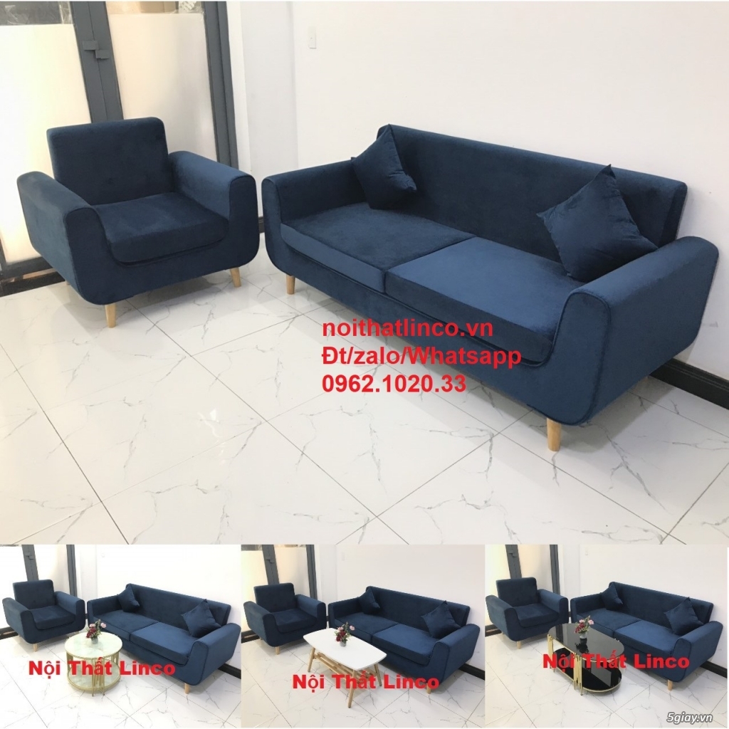 SOfa băng phòng khách HCM | Ghế salon xanh nhung đậm hiện đại SG TPHCM
