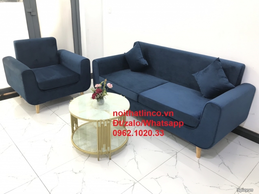SOfa băng phòng khách HCM | Ghế salon xanh nhung đậm hiện đại SG TPHCM - 4