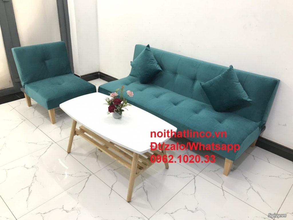 SOfa giường nằm mini ở HCM | Ghế salong bed xanh cổ vịt hiện đại phòng - 3