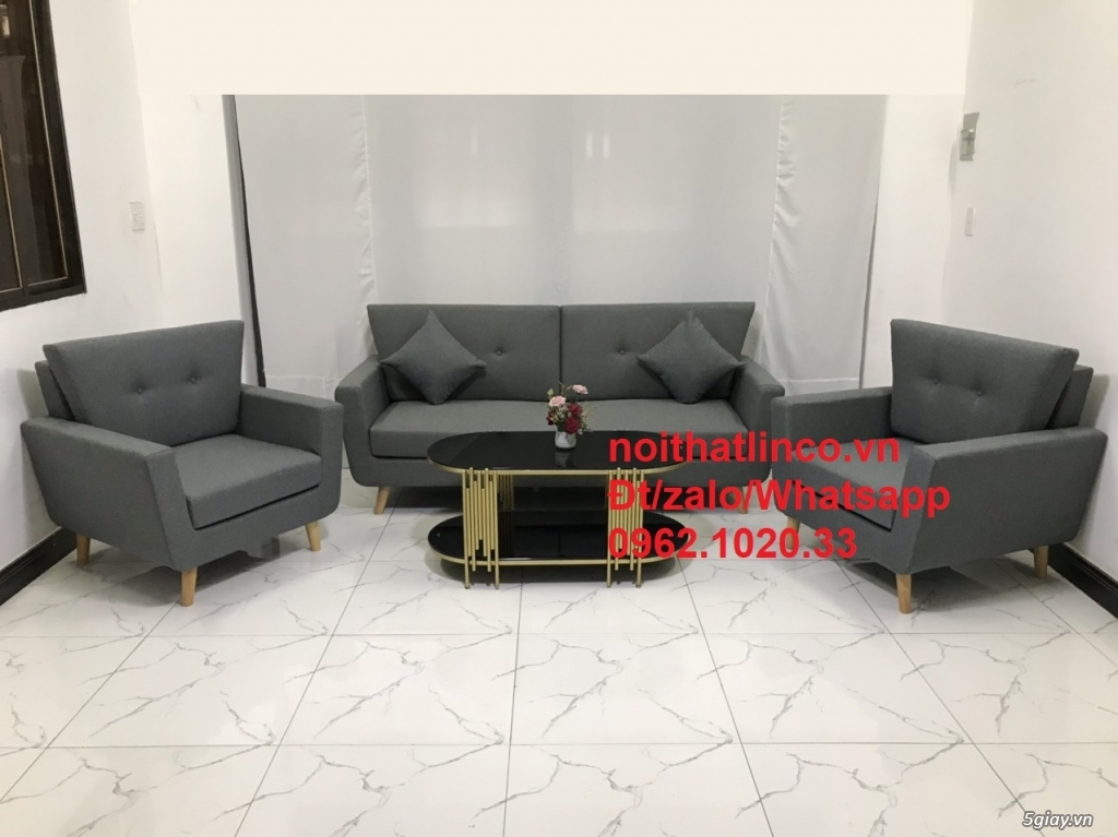Bộ ghế salon băng SG | SOfa văng xám đen sang trọng phòng khách HCM - 5