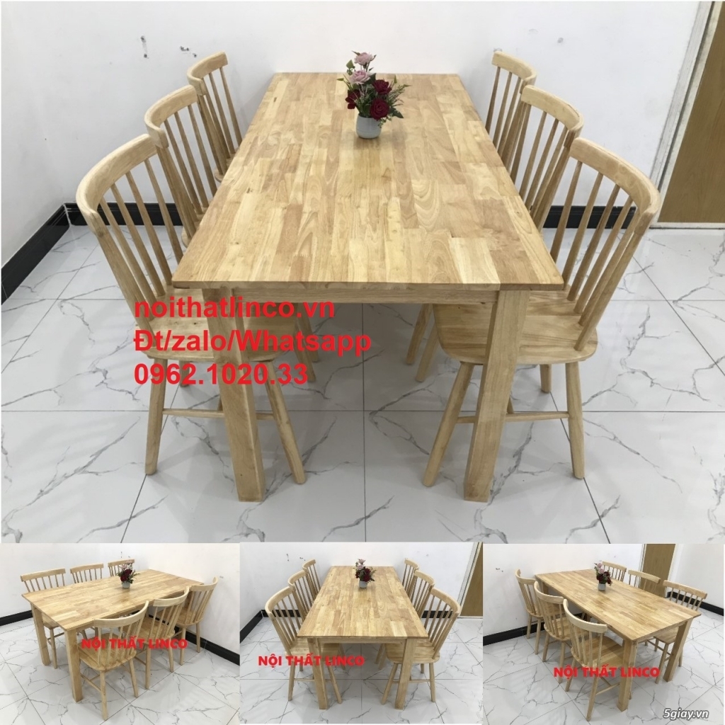 Bộ bàn ăn 6 ghế pinstool 7 nan gỗ cao su tư nhiên | Nội Thất Linco HCM