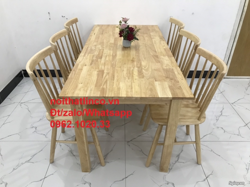 Bộ bàn ăn 6 ghế pinstool 7 nan gỗ cao su tư nhiên | Nội Thất Linco HCM - 1
