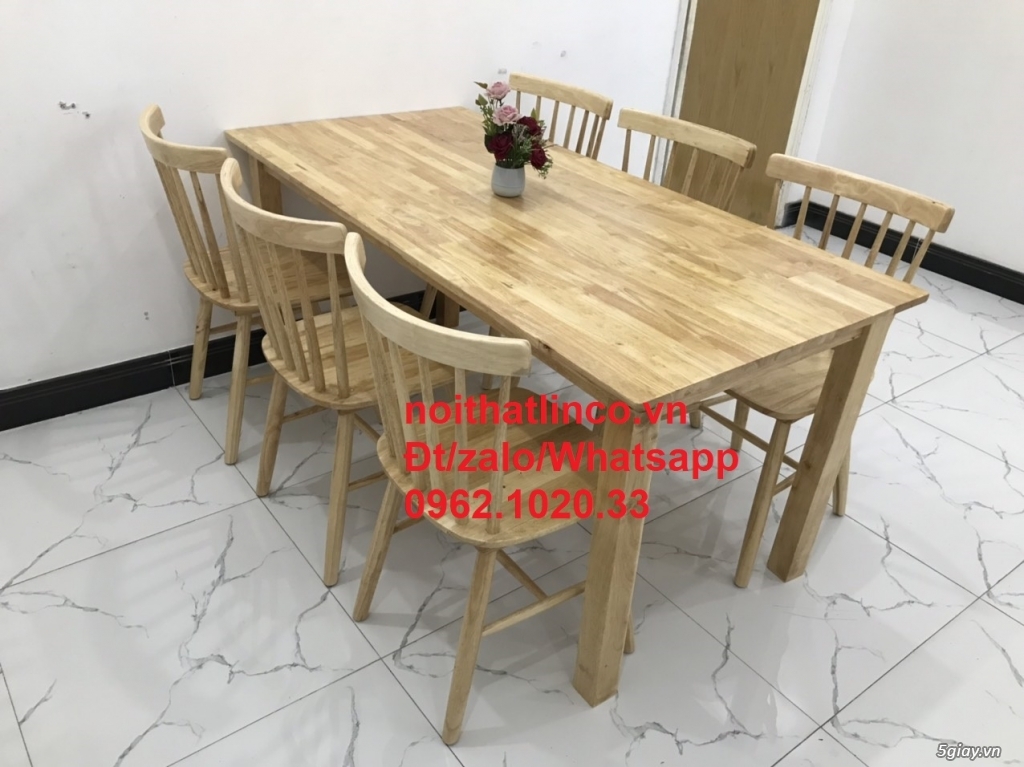 Bộ bàn ăn 6 ghế pinstool 7 nan gỗ cao su tư nhiên | Nội Thất Linco HCM - 2