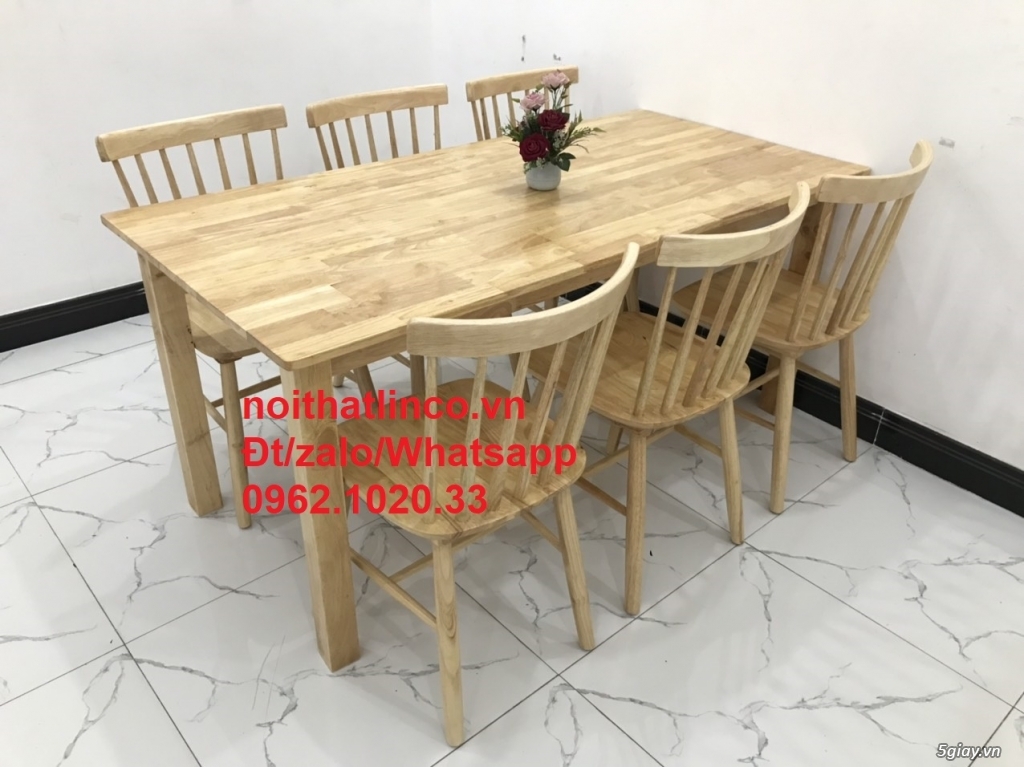 Bộ bàn ăn 6 ghế pinstool 7 nan gỗ cao su tư nhiên | Nội Thất Linco HCM - 3