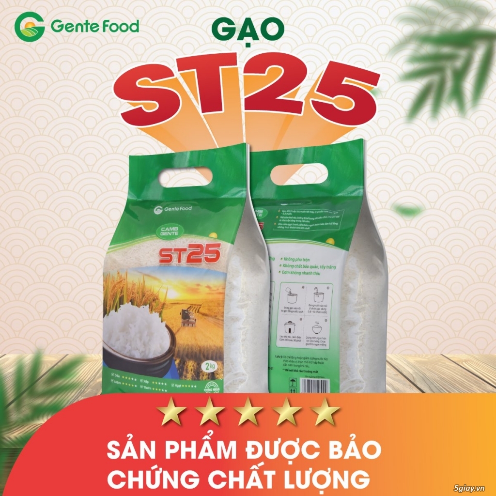 Gạo ST25 Gente Food túi 2kg đặc biệt thơm ngon, dai cơm vị ngọt