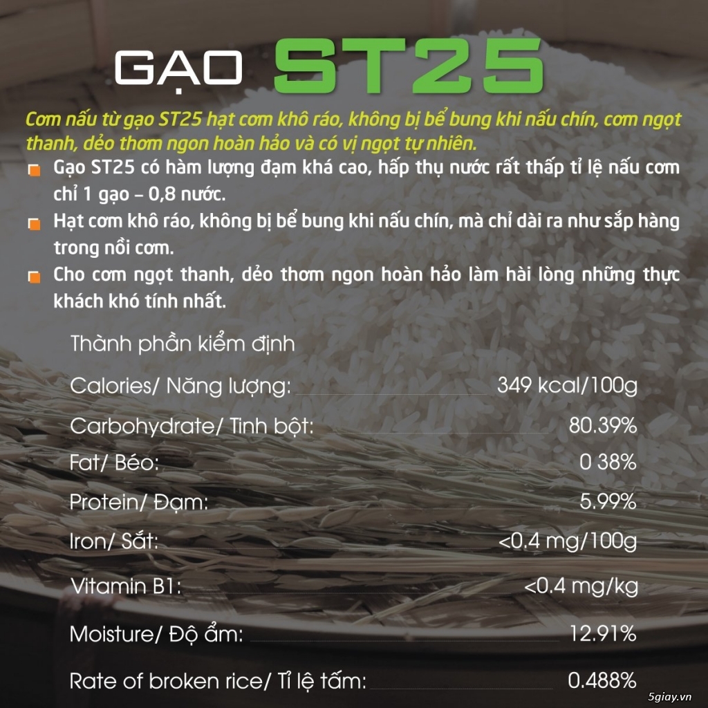 Gạo đặc sản ST25 Gente Food túi 5kg, Cơm Thơm, Dai, mềm, vị ngọt - 2