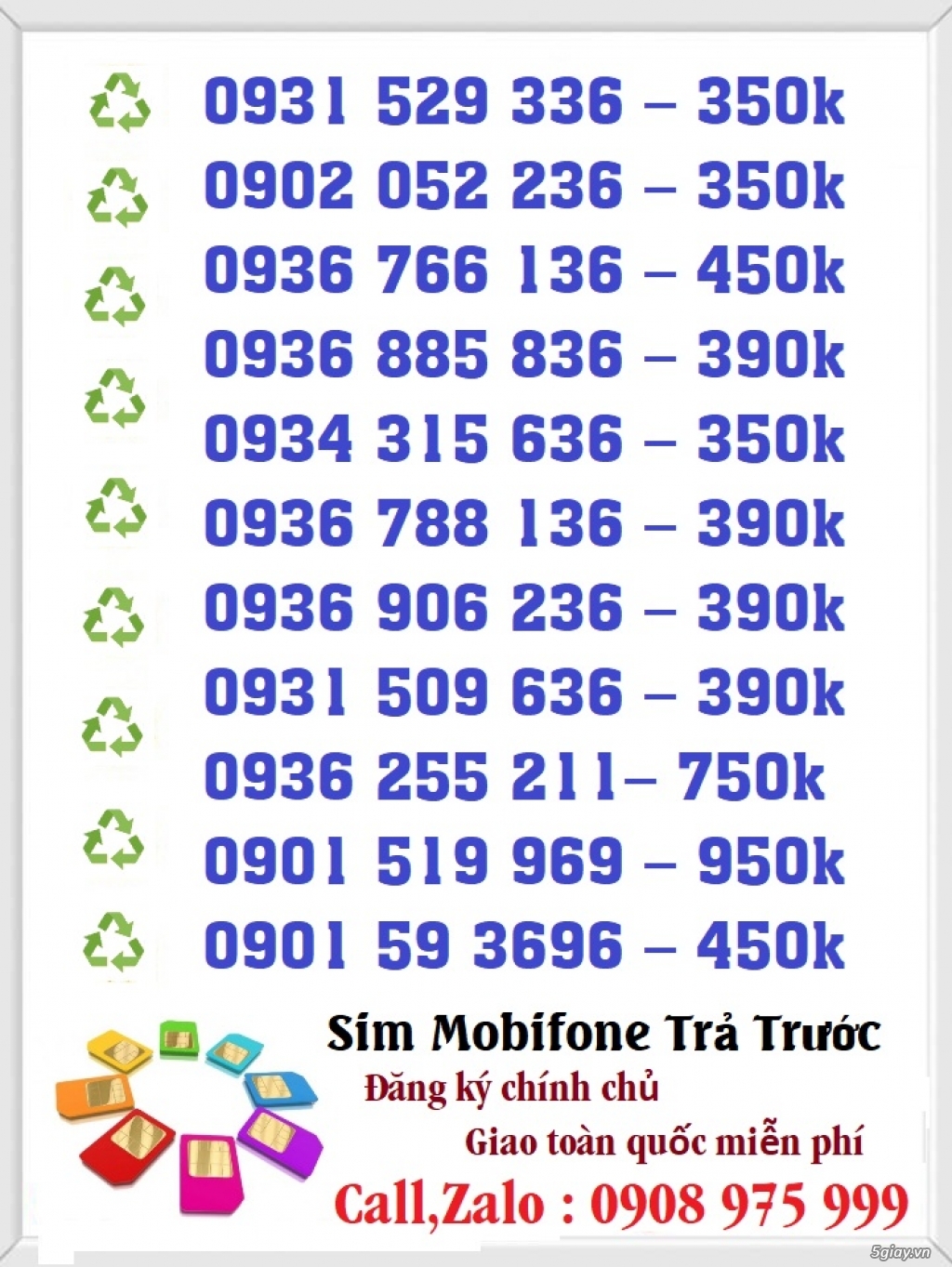 Sim Số Đẹp Giá Rẻ Đầu 09 - Mobifone Trả Trước - 5