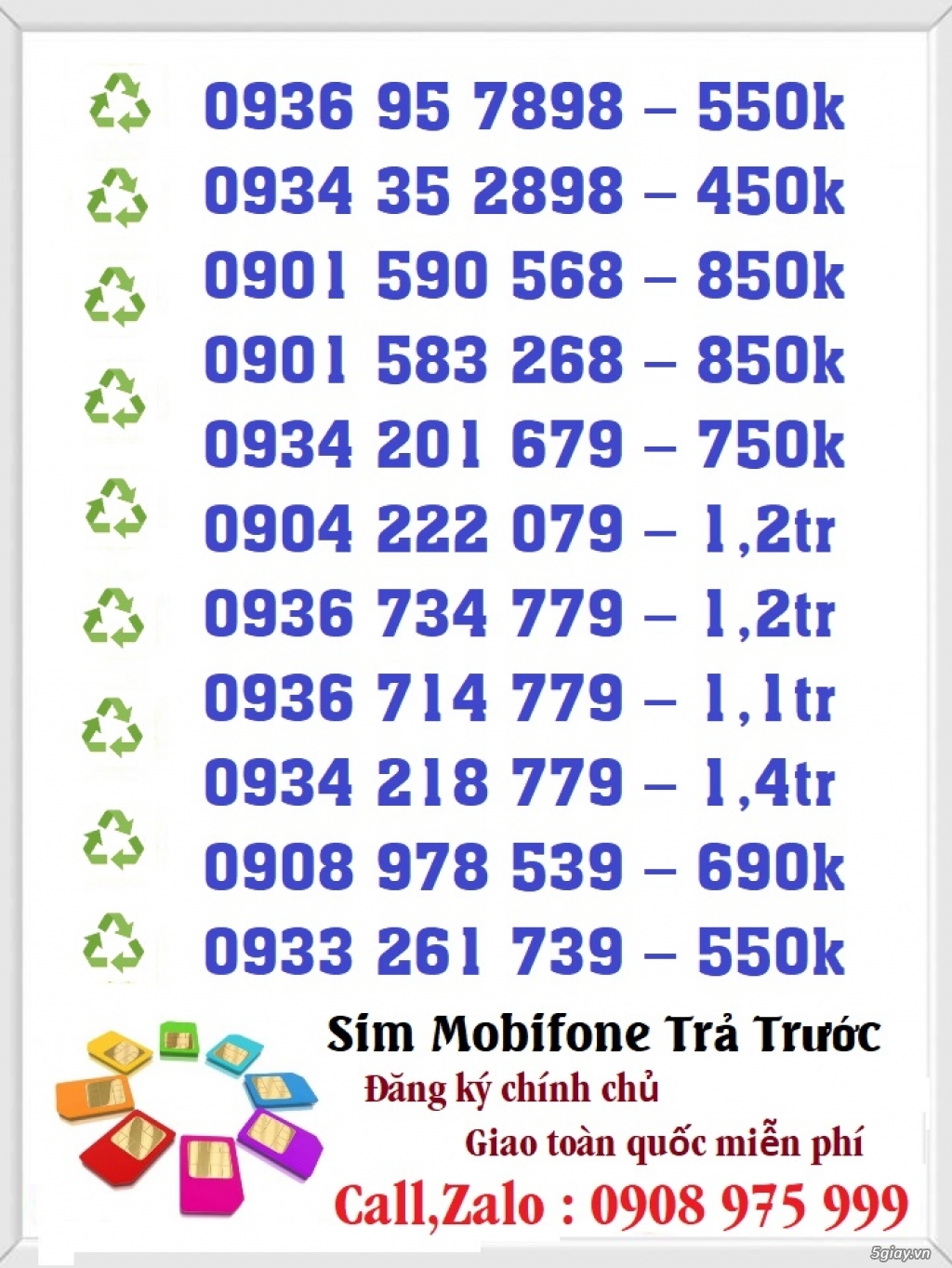 Sim Số Đẹp Giá Rẻ Đầu 09 - Mobifone Trả Trước - 7
