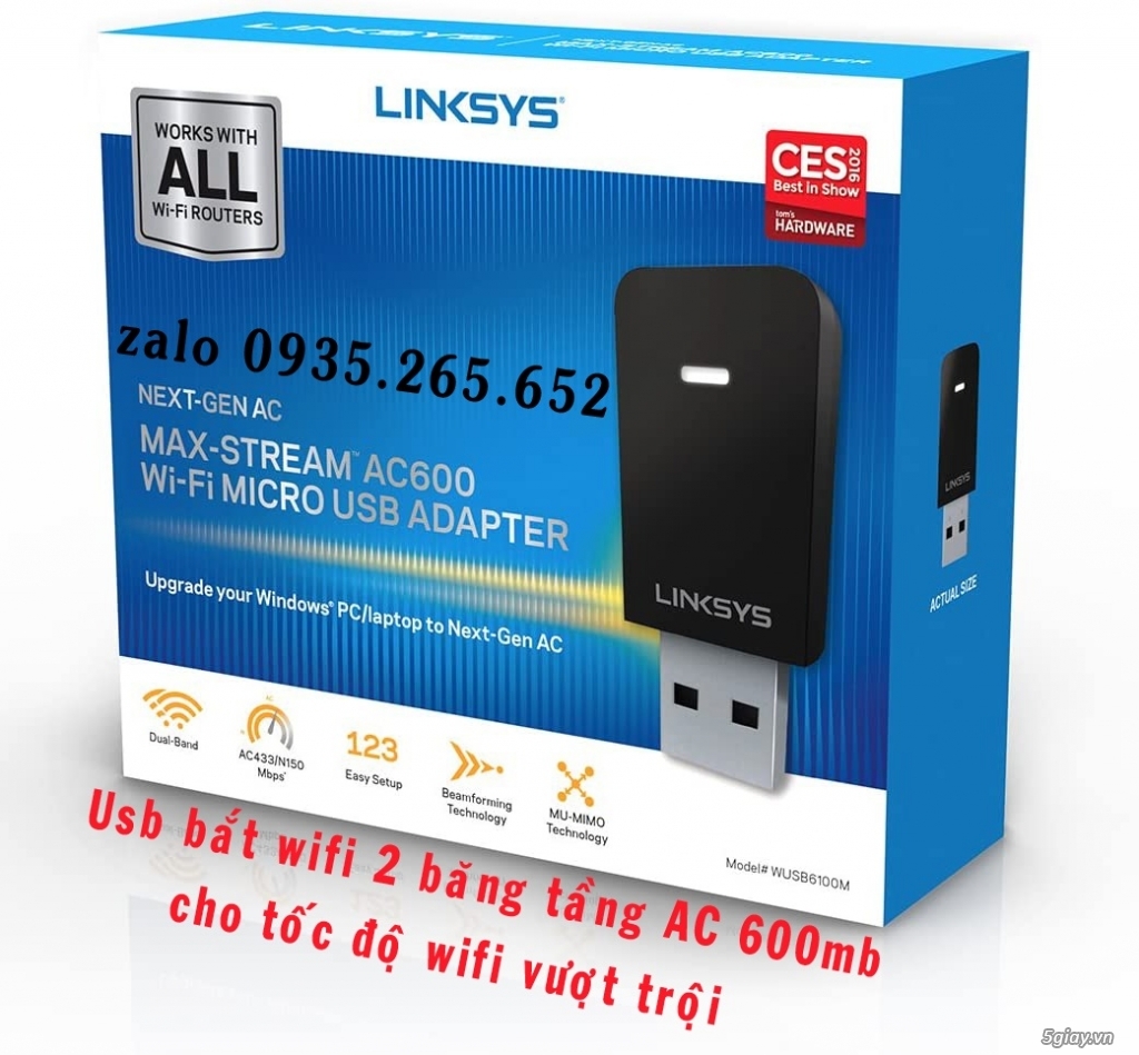USB bắt wifi Linksys Max-Stream AC600mb hàng USA  mới nguyên hộp. - 1