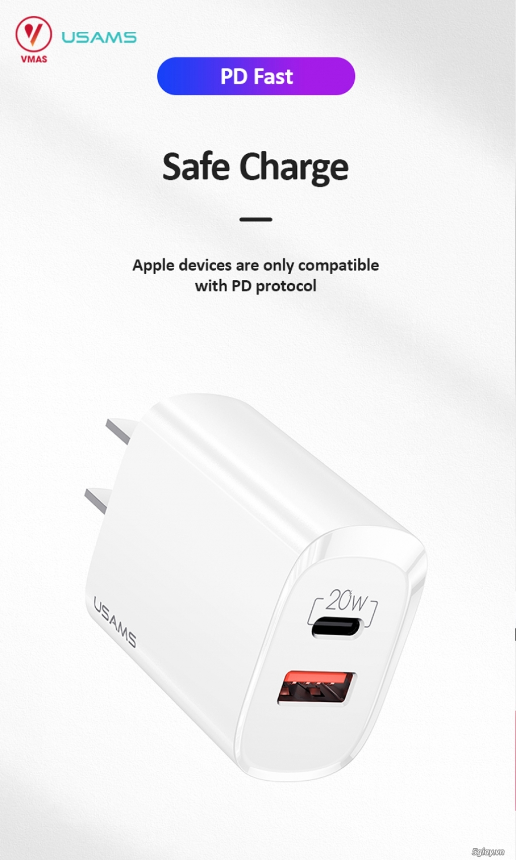 Củ Sạc US-CC085 T23 QC3.0+PD3.0 18W Digital Display Fast Charger （EU） - 3