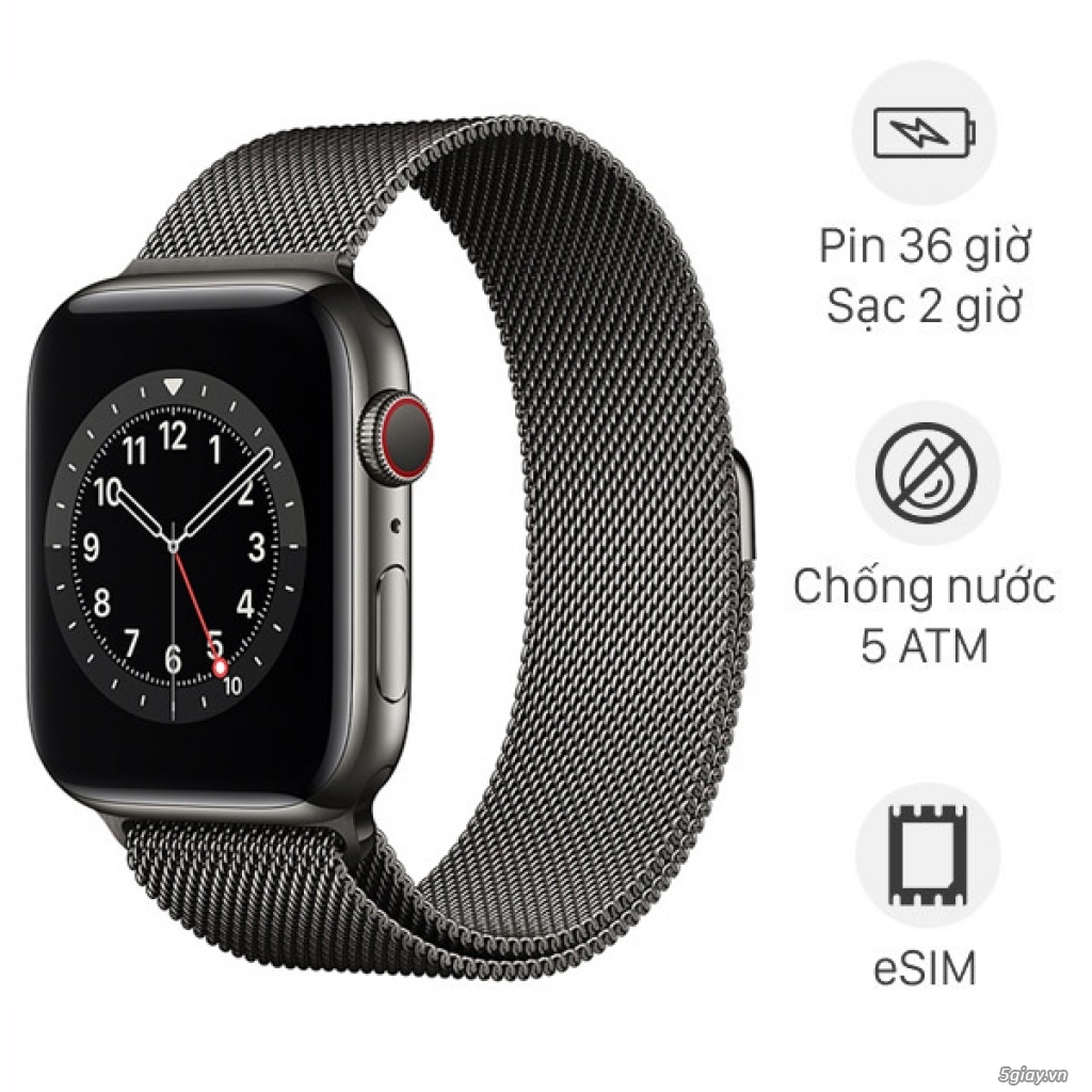 Apple watch thép 6 44mm milan graphite và silver new seal chưa active