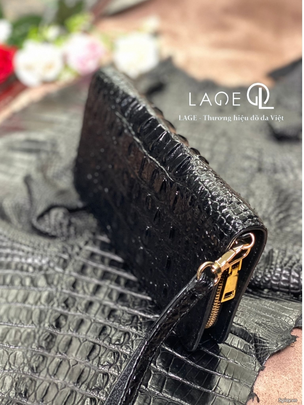 Clutch cá sấu đen 5giay
