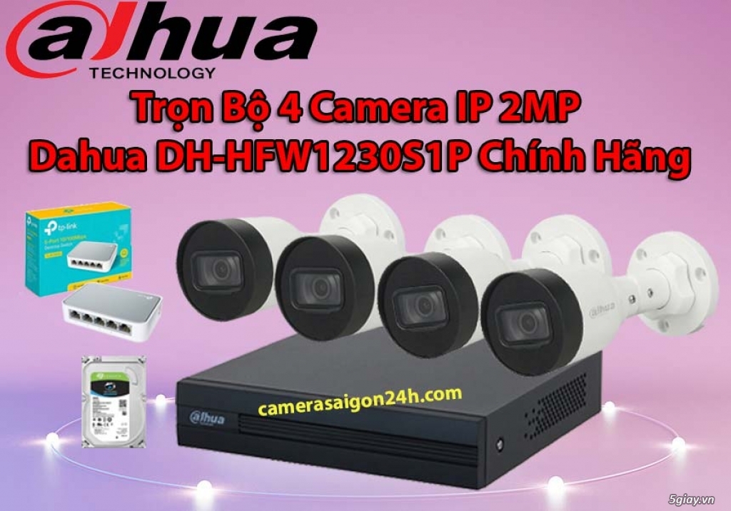 Trọn Bộ 4 Camera IP 2MP Dahua DH-HFW1230S1P Chính Hãng