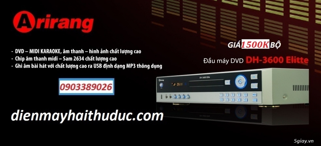 Đầu Karaoke 5 số Arirang DH-3600 Elite tặng 2 micro AR-3.6C - 2