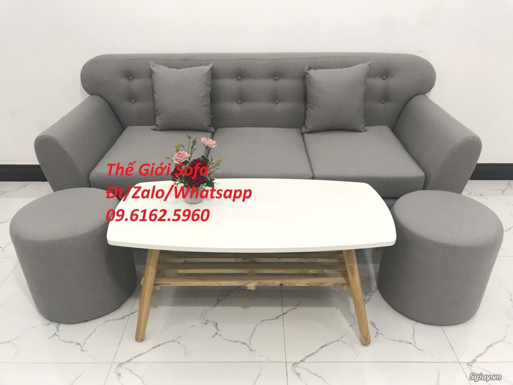 Bộ bàn ghế sofa băng tay cong màu xám ghi trắng ở Thế Giới Sofa HCM - 9