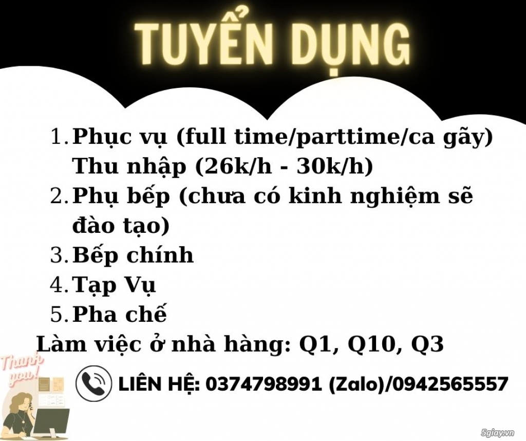 Tuyển Nhân Viên Phục Vụ/Bếp - 0374798991