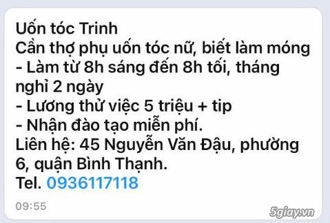 TUYỂN THỢ PHỤ UỐN TÓC NỮ, BIẾT LÀM MÓNG.