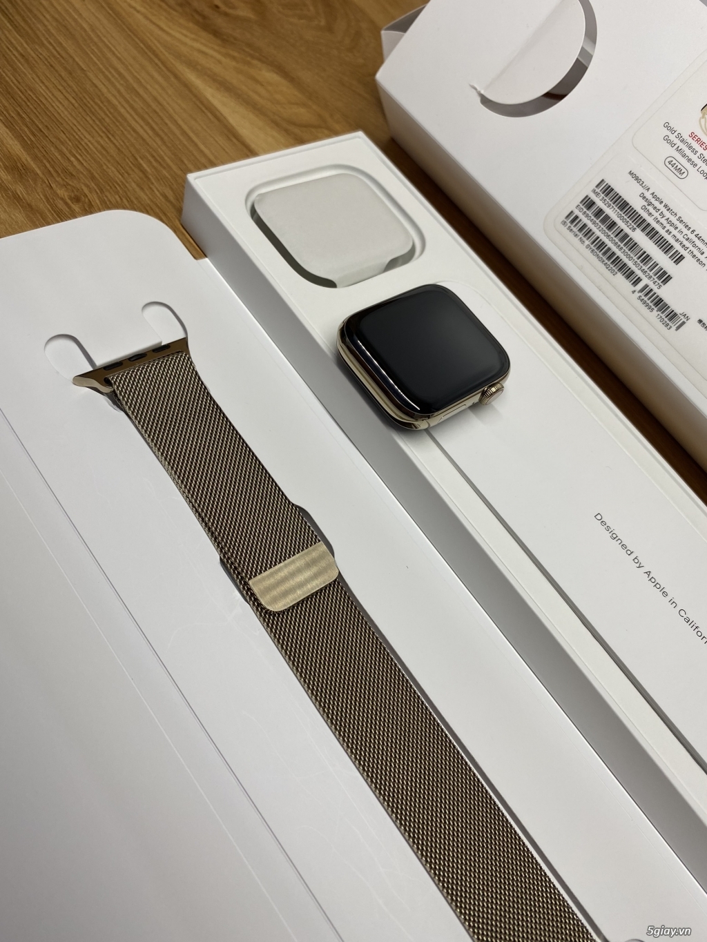 Apple watch thép 6 44mm milan gold chuẩn open box pin 100 nguyên bản - 2