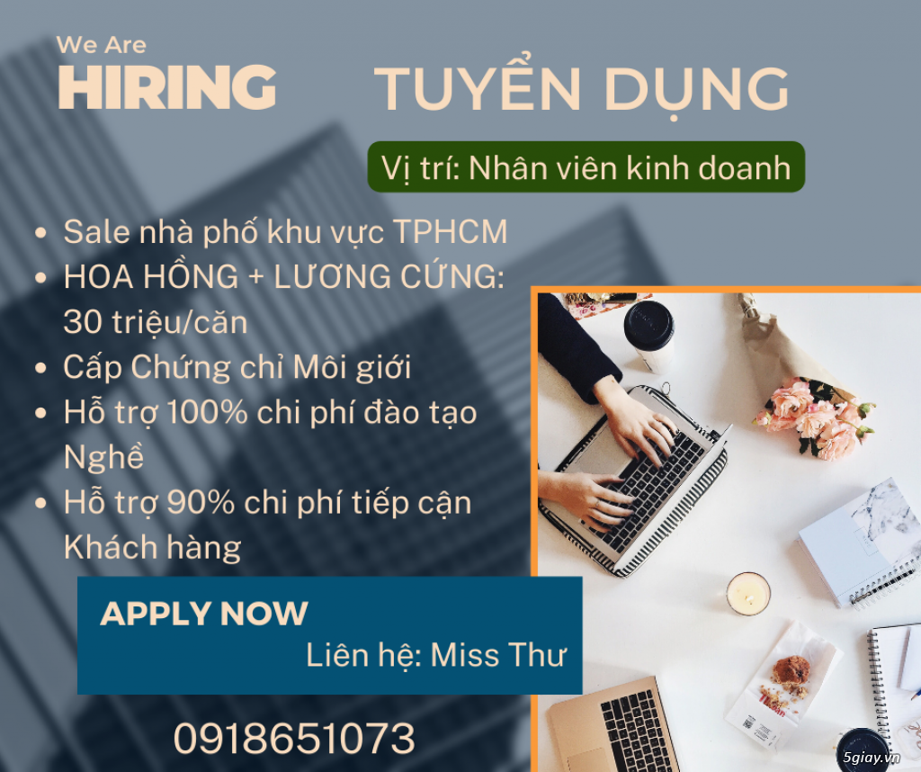 TUYỂN DỤNG SALE NHÀ PHỐ TOÀN KHU VỰC TPHCM