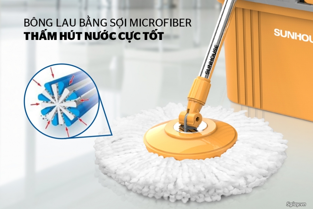 Siêu sạch - gọn - nhẹ với bộ lau nhà 360 độ Sunhouse KS-CL350PO - 1