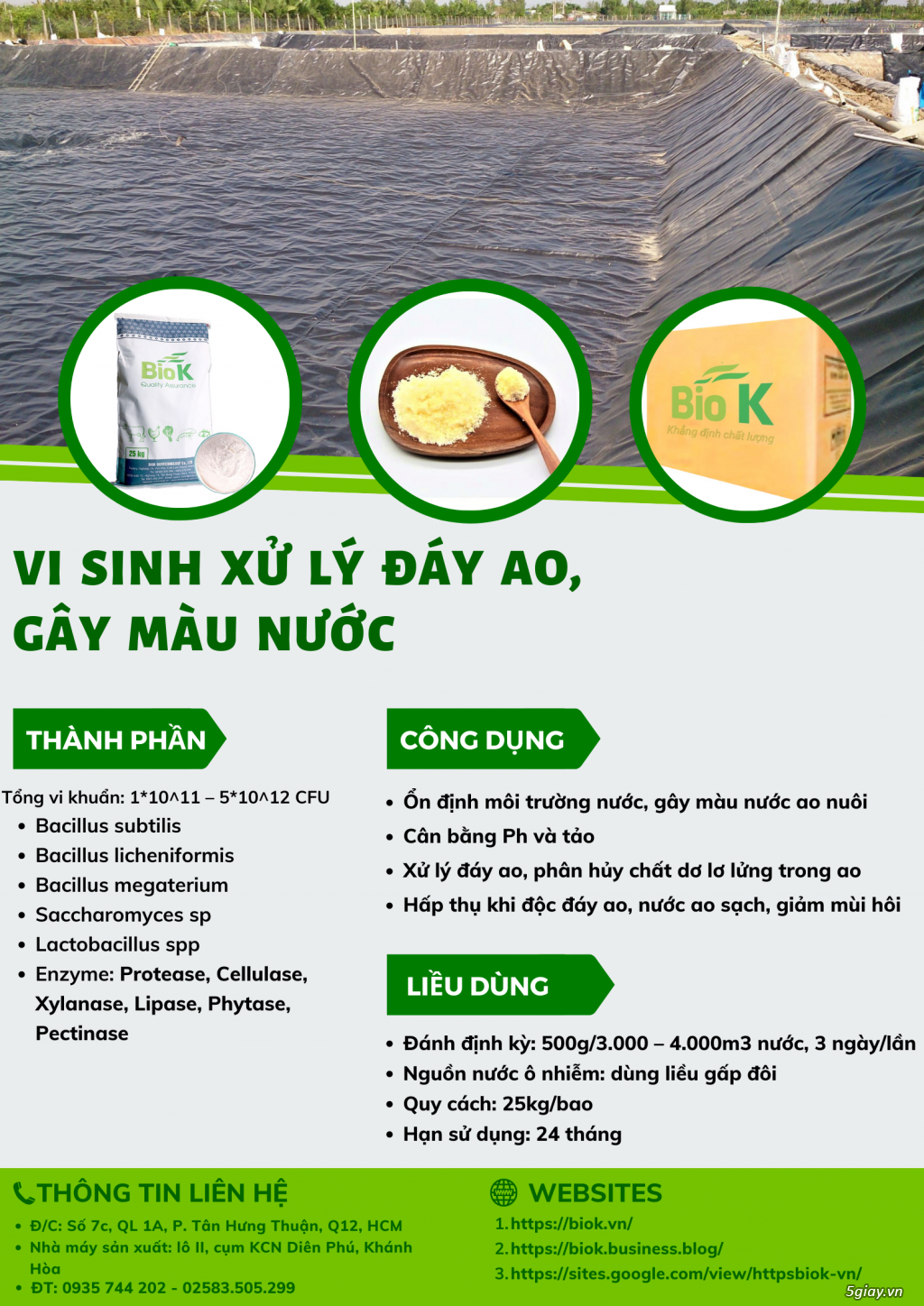 Vi sinh xử lý đáy ao, gây màu nước BIOK