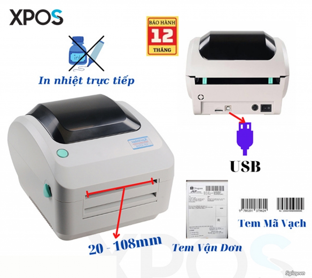 Máy in nhiệt tem vận đơn XP 470B Máy in mã vạch Xprinter giá rẻ