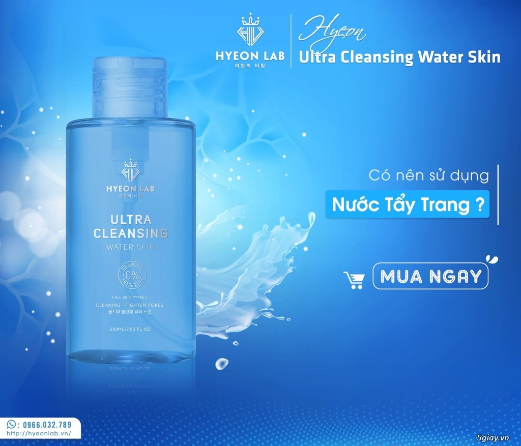 Ultra Cleansing Water Skin - Tẩy trang Hyeon Lab   Loại bỏ lớp make up, bụi bẩn, hỗ trợ giảm nhờn.