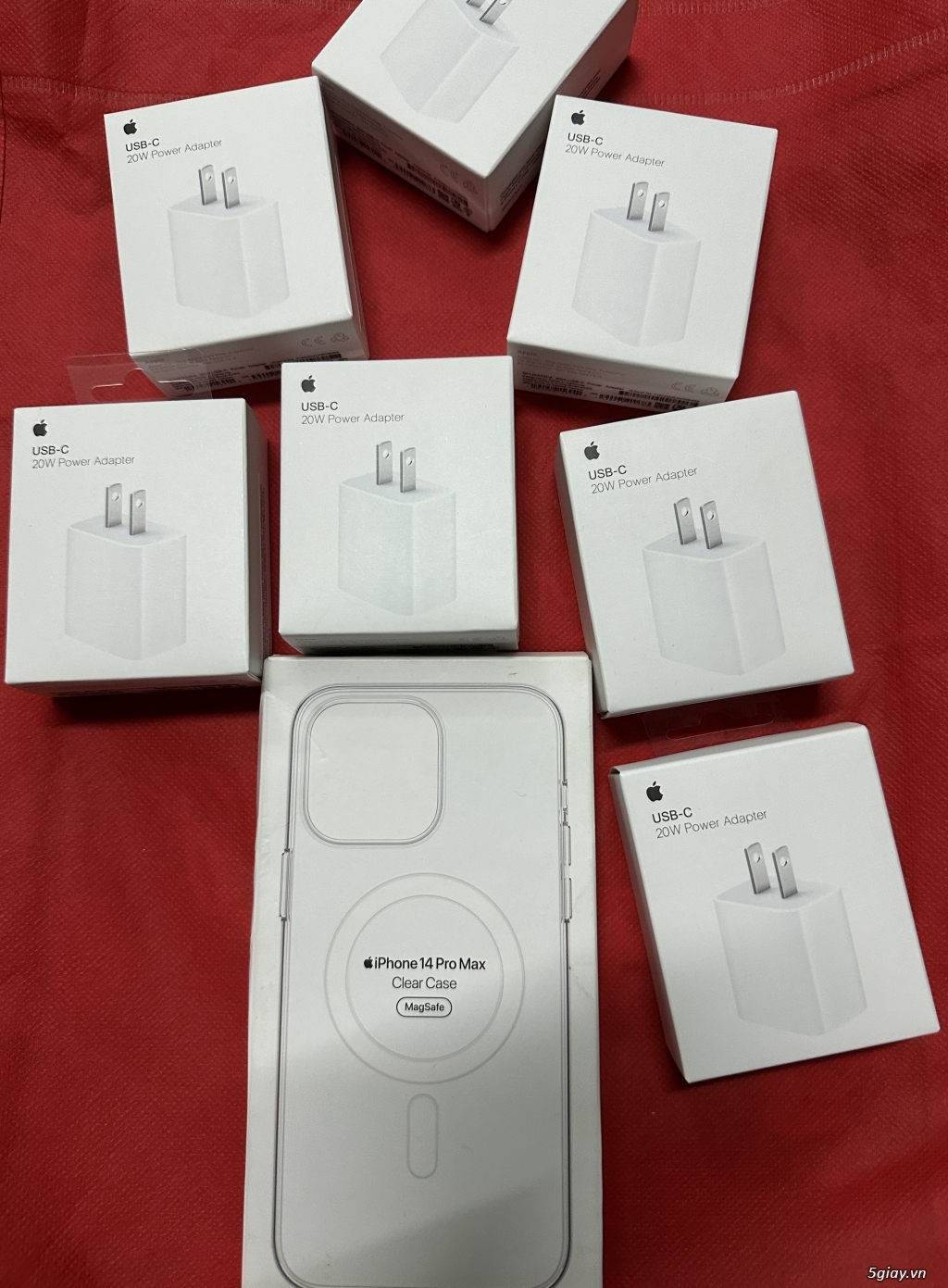 Cốc sạc nhanh Apple 20W, ốp Clear Case MagSafe 14 ProMax.