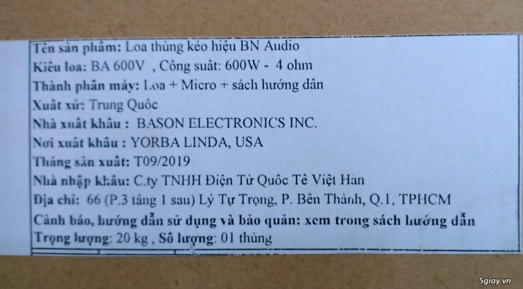 loa kéo mẫu mini BN Audio BA 600V-600W đến từ CT Việt Hàn - 4