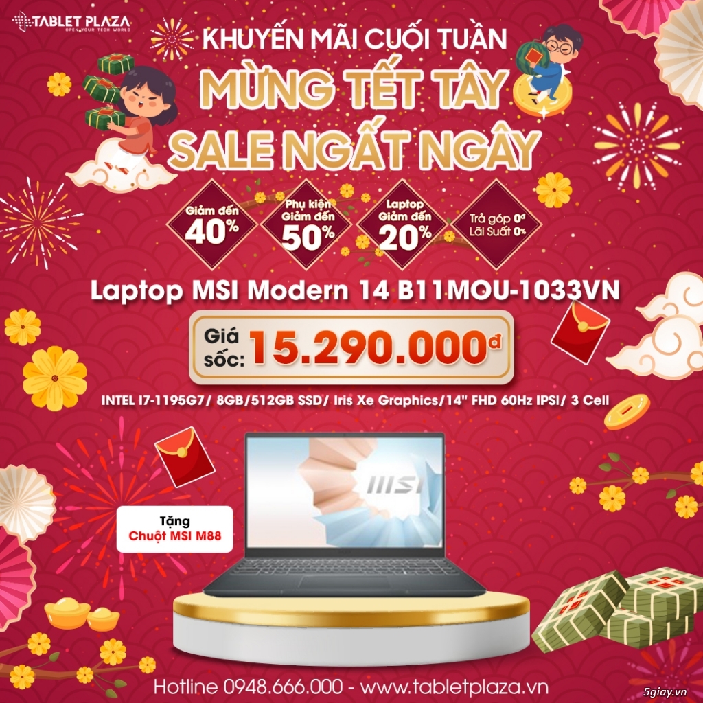 Bến Cát trả góp laptop  MSI siêu sale 15,290,000đ