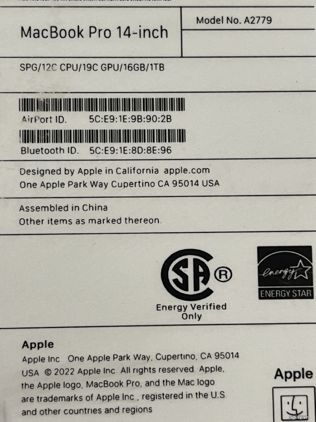 Macbook pro 14 inch 2023 M2 pro 19GPU / 16G / SSD 1TB gray new 100% - 2