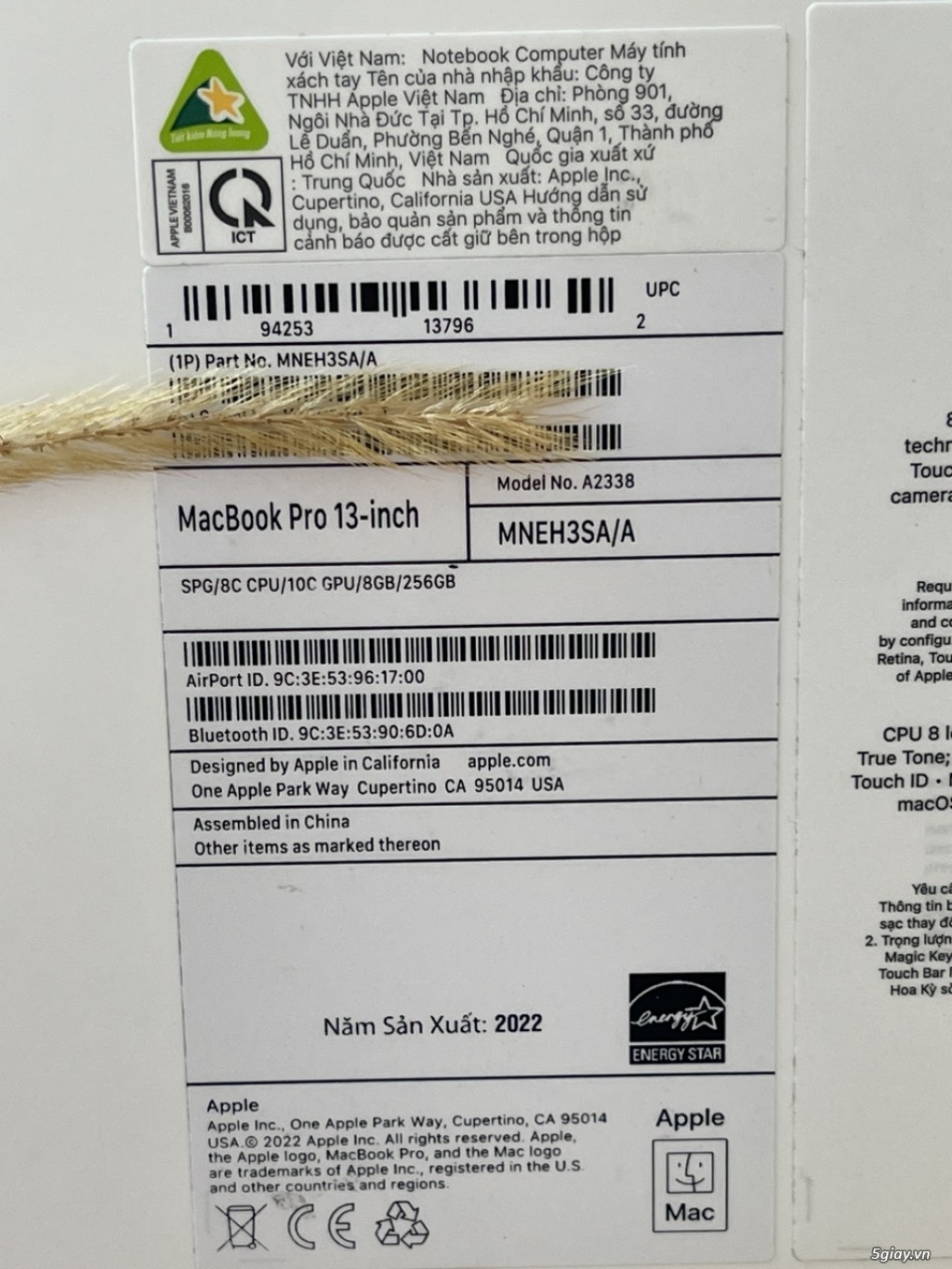 Macbook pro 13 inch 2022 M2 SA/A chính hãng việt nam new 100% open box - 1