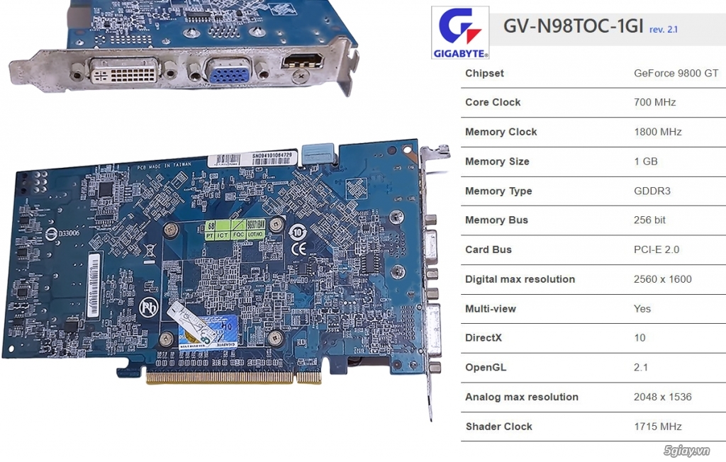 Cần bán Card màn hình Gigabyte GV-N98TOC-1GI (rev. 2.1) - 2