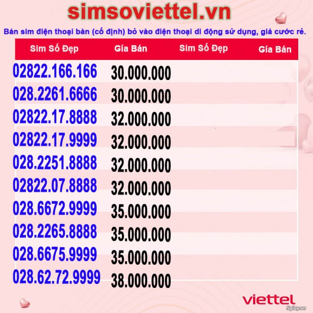 Sim điện thoại cố định Viettel Đầu số 028xx TPHCM Lắp vào Di Động dùng - 9