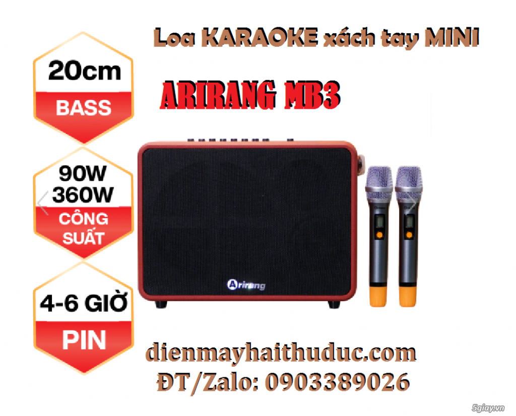 Loa xách tay Mini Arirang MB3 kèm 2 Micro không dây UHF - 2