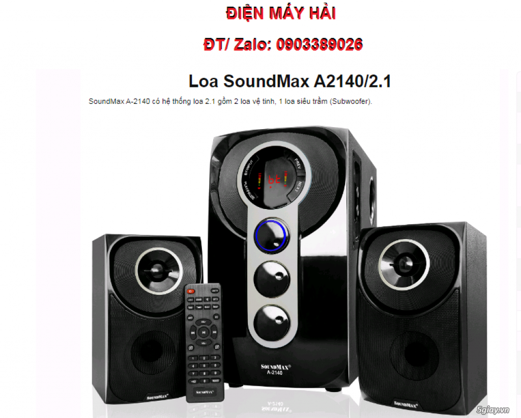 Loa vi tính lớn SoundMax A-2140 công suất lớn đến 60Watt