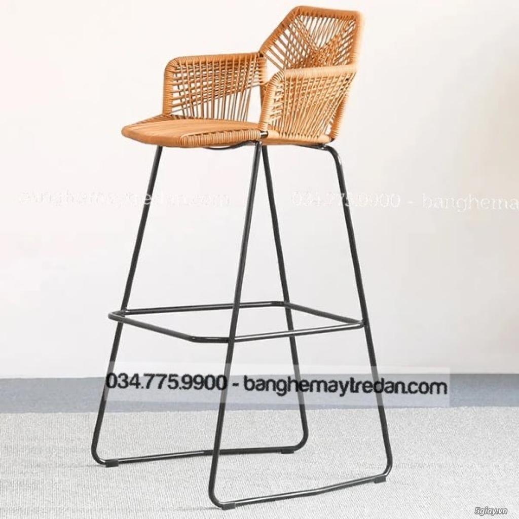 Ghế quầy bar khung sắt đan dây nhựa giả mây - 7